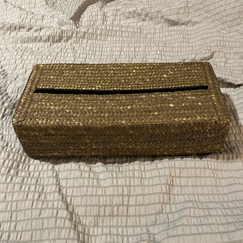 Vintage Gold Wicker Rectangular 2 Piece Tissue Box Holder NWOT